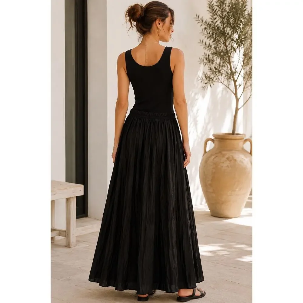 J.Crew Black Mixed Media Ribbed Tank Maxi Dress XXS Cotton Capsule Quiet Luxury